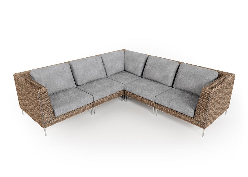 Brown Wicker Outdoor Corner Sectional - 5 Seat in Pacific Fog Gray
