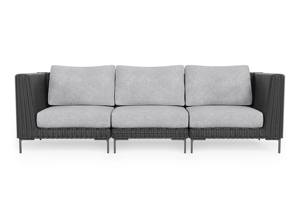Black Wicker Outdoor Sofa - 3 Seat in Pacific Fog Gray