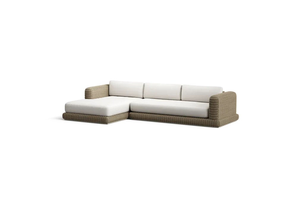 Roundabout Chaise Sofa in Natural | Sunbrella Nurture White, Left Chaise