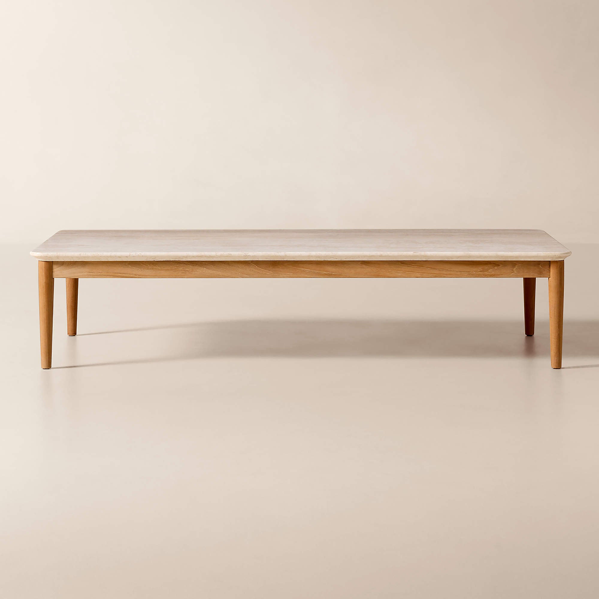 Tide 60" Rectangular Travertine and Teak Outdoor Coffee Table