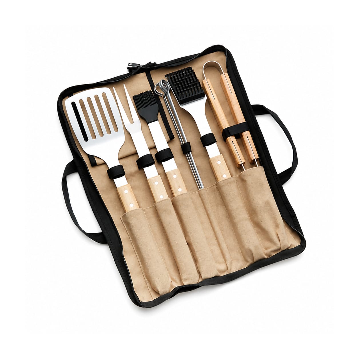 Wood-Handled 9-Piece Barbecue Tool Set
