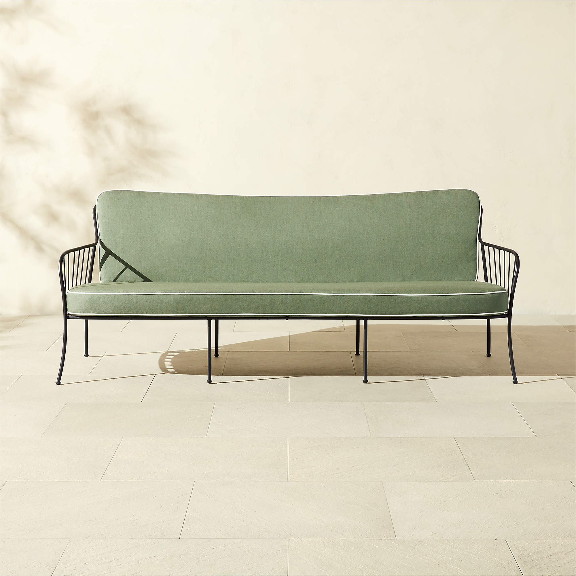 Welling Black Metal Outdoor Sofa with Green Sunbrella Cushions