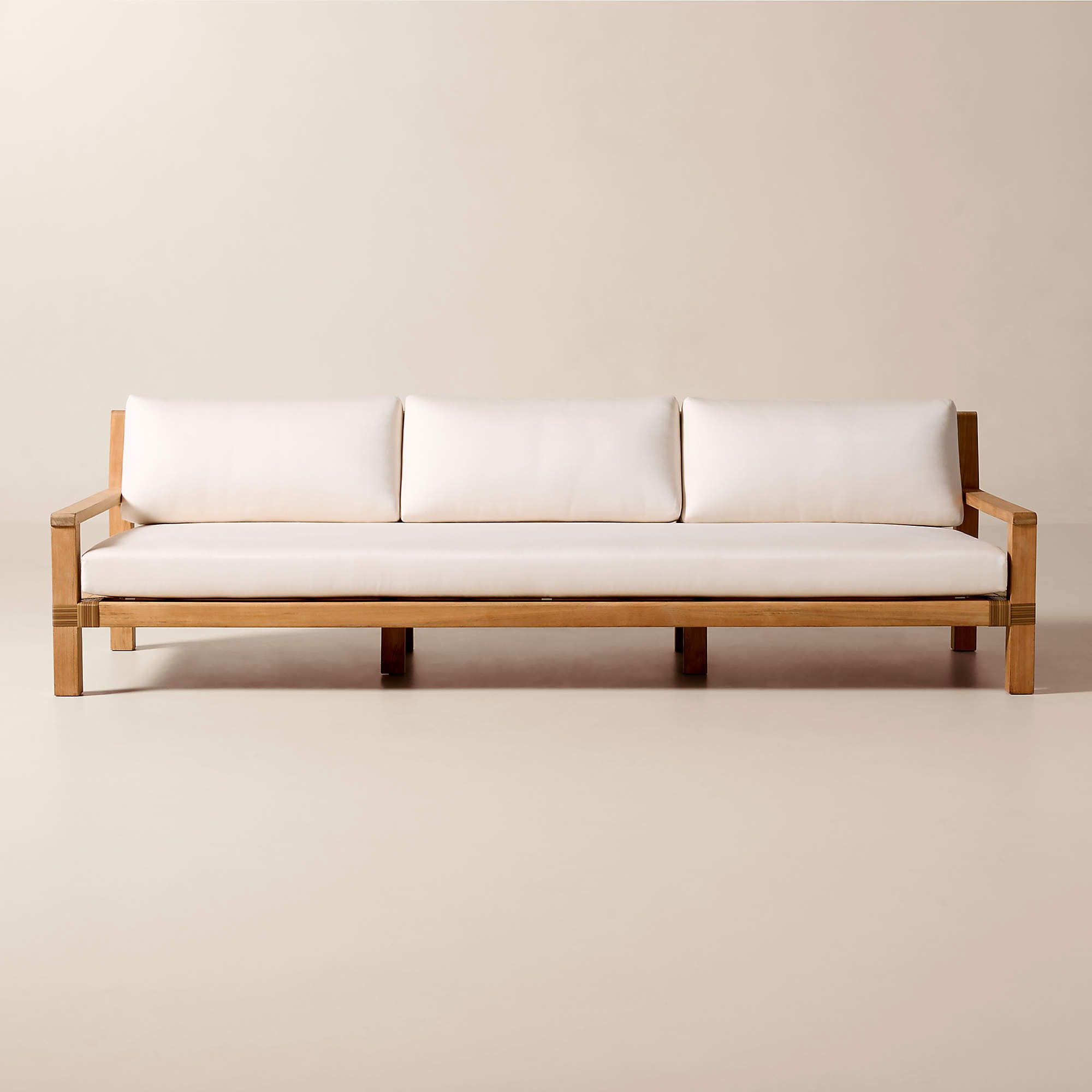 Oakley 100" Teak Outdoor Sofa With Ivory Sunbrella® Cushions