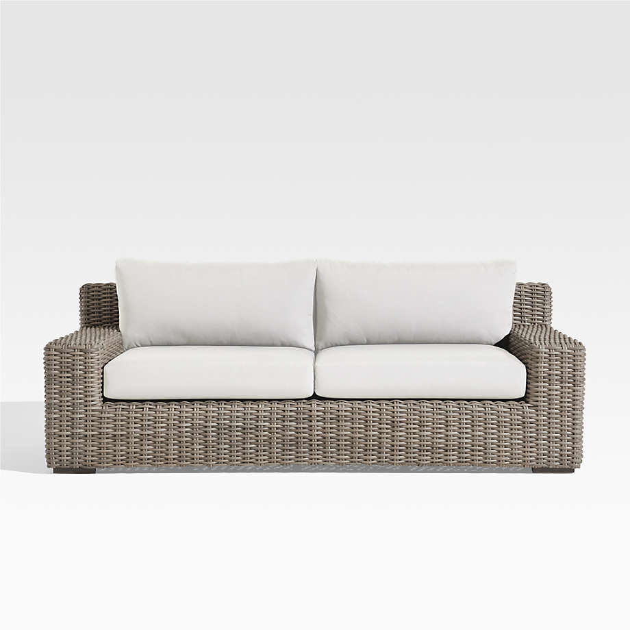 Abaco 83" All-Weather Wicker Outdoor Sofa with Canvas Natural Sunbrella Cushions