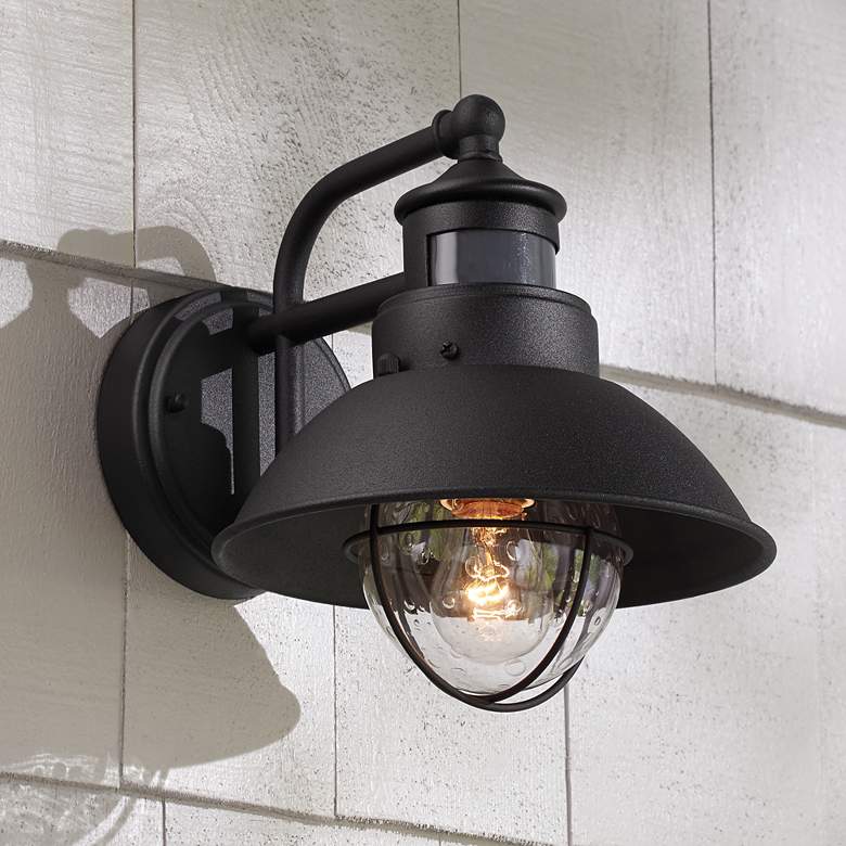 John Timberland Oberlin 9" High Black Finish Dusk to Dawn Motion Sensor Outdoor Light