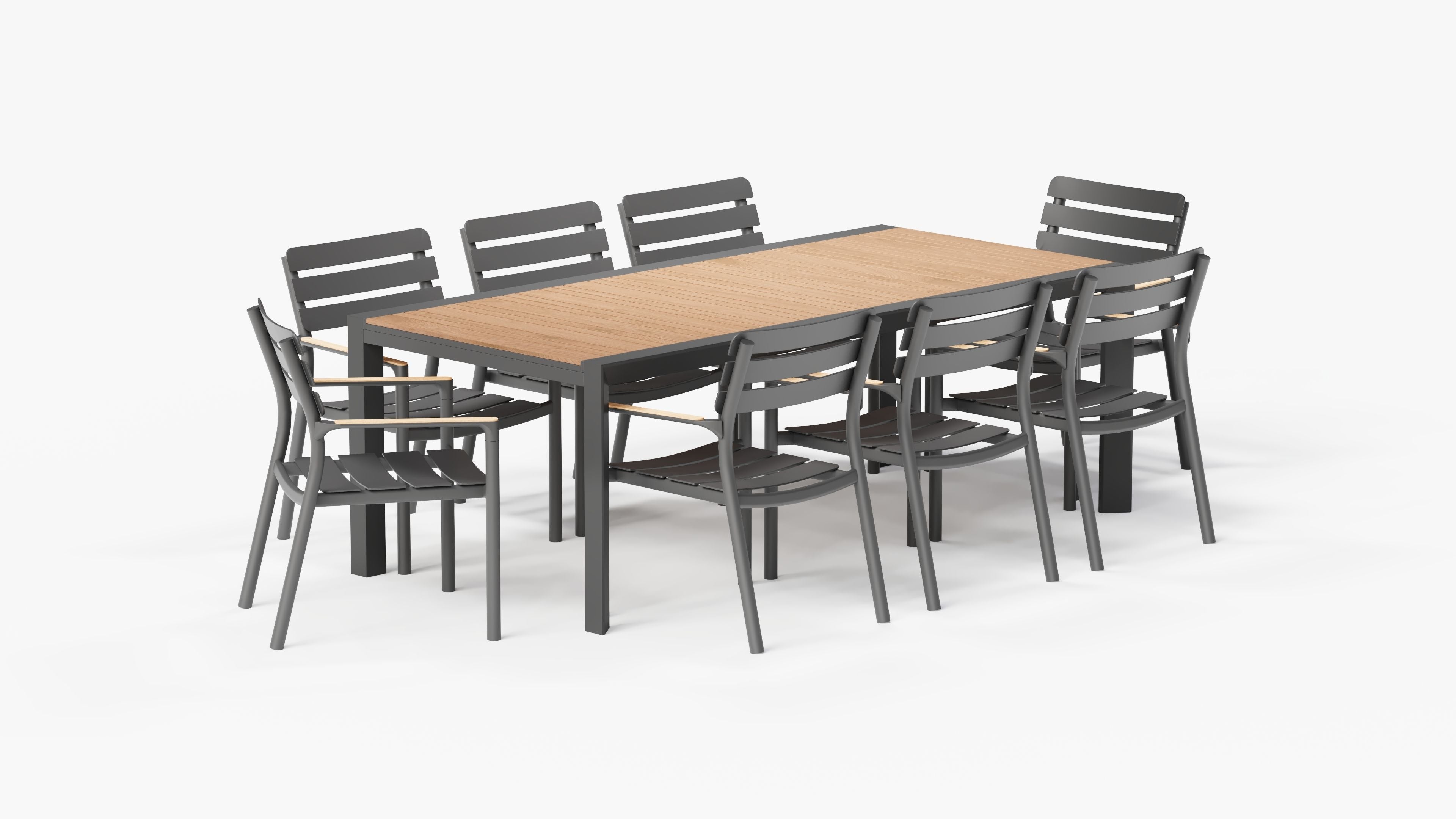 Teak and Aluminum Outdoor Expandable Dining Table and 8 Chairs