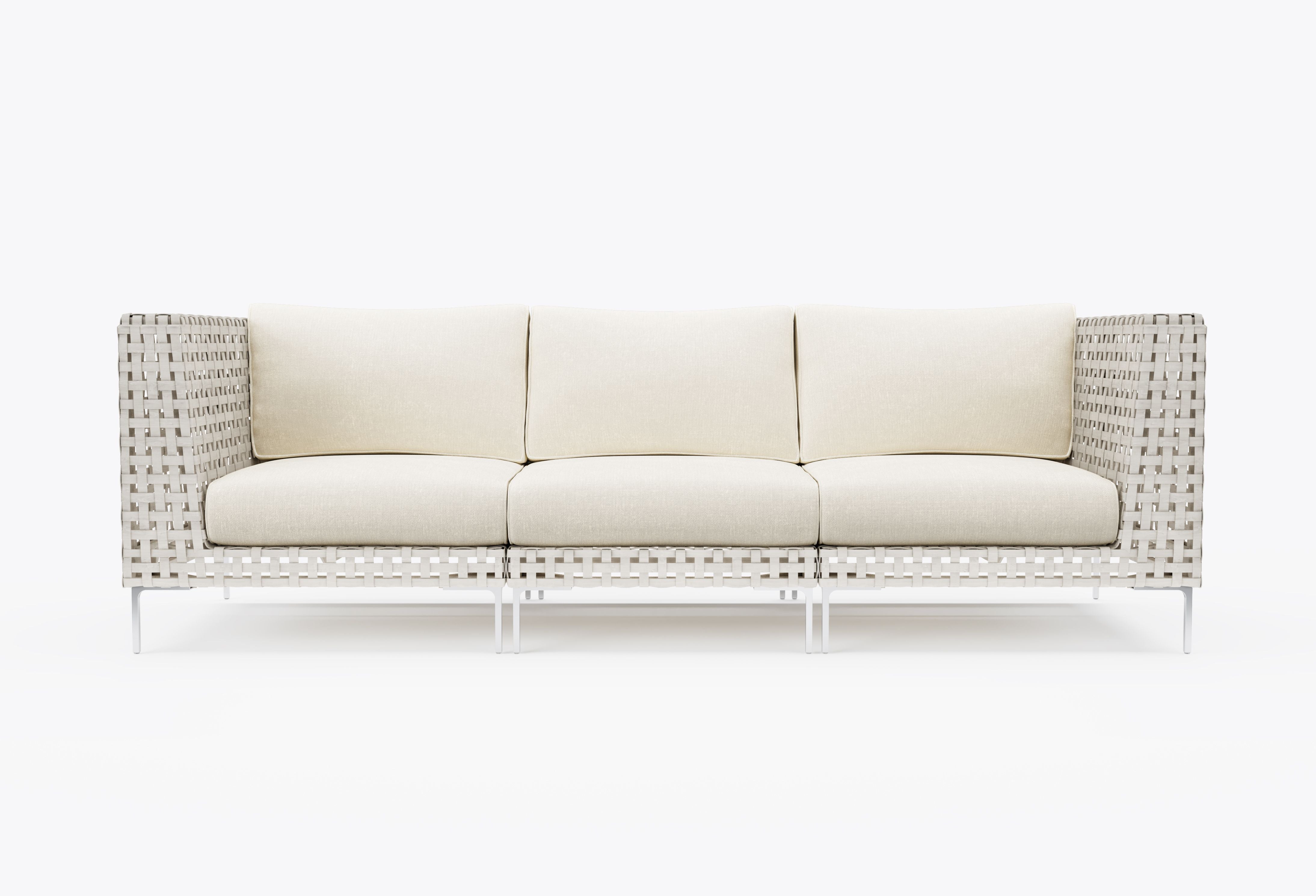 Open Weave Wicker Outdoor Sofa in Palisades Cream