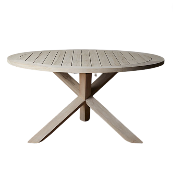 Cross Leg Teak Round Dining Table
